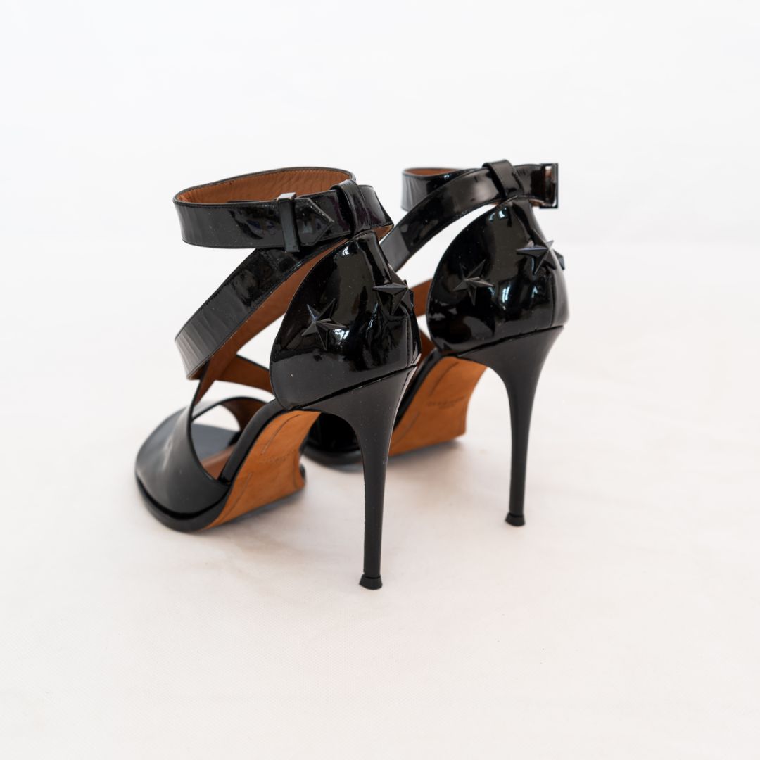 Givenchy black patent strappy heel with star applique on heel, BOPF Business of Preloved Fashion