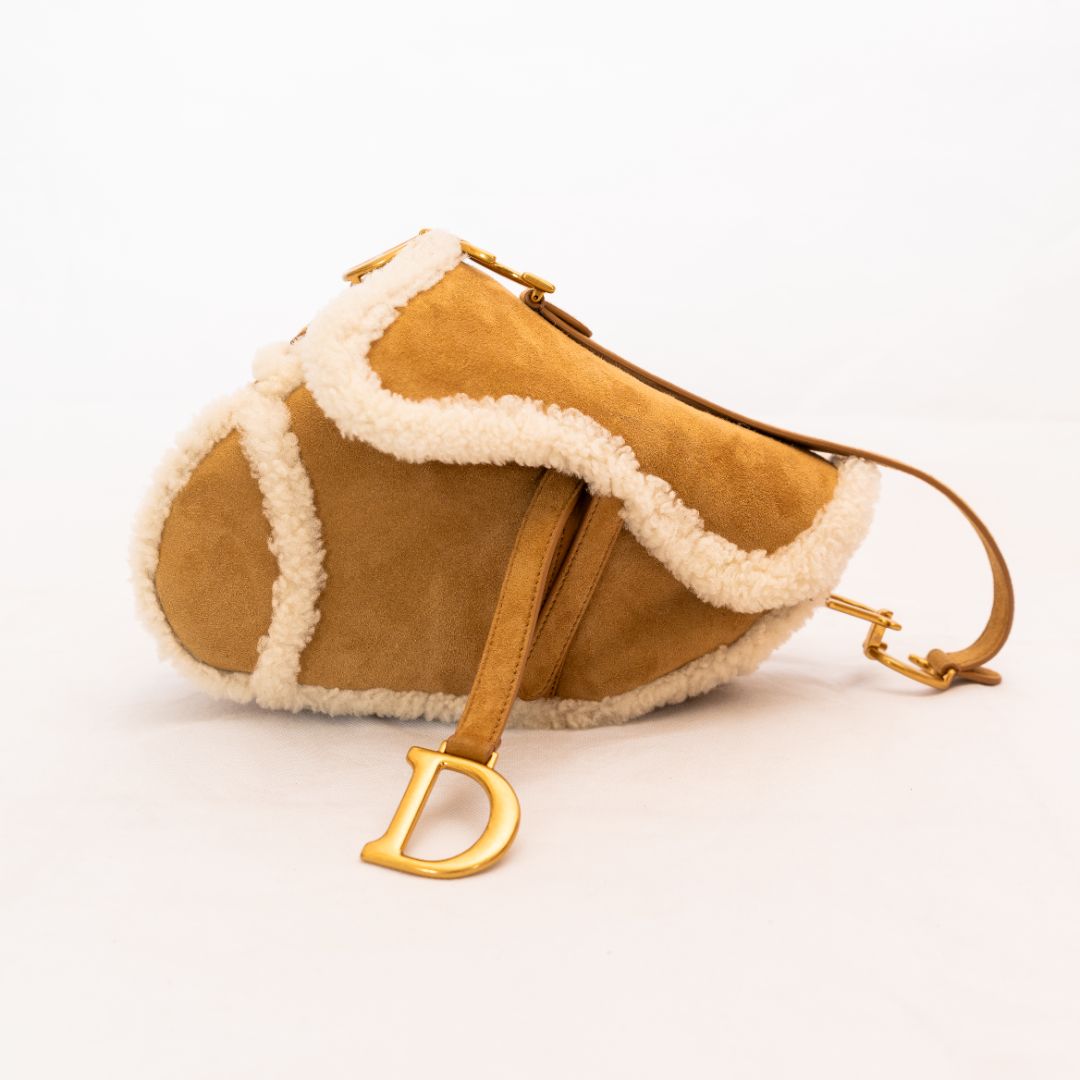Dior Brown Shearling Suede Saddle Bag