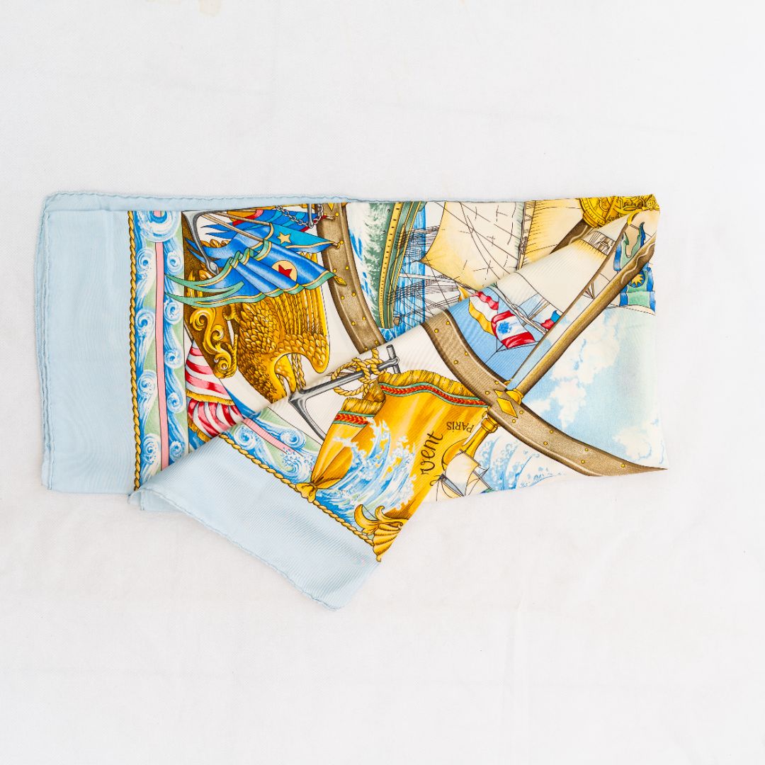 Hermès "Vive le Vent" Light Blue Silk Scarf