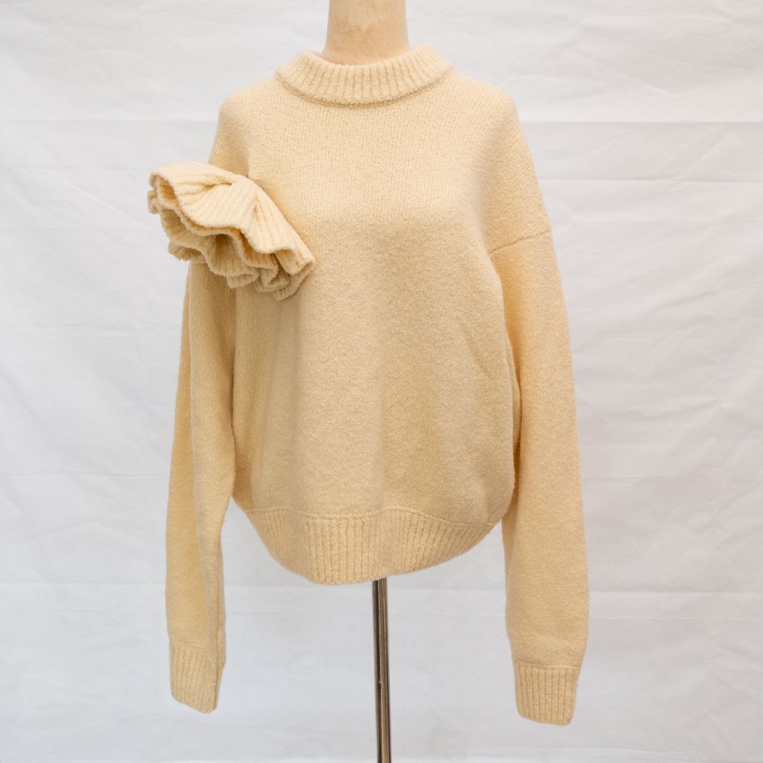 Magda Butrym Beige Wool Sweater with Removable Floral Applique