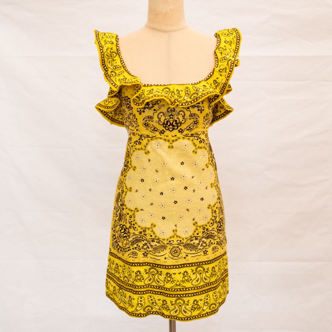 Zimmermann Yellow and Black Paisley Print Halter Dress