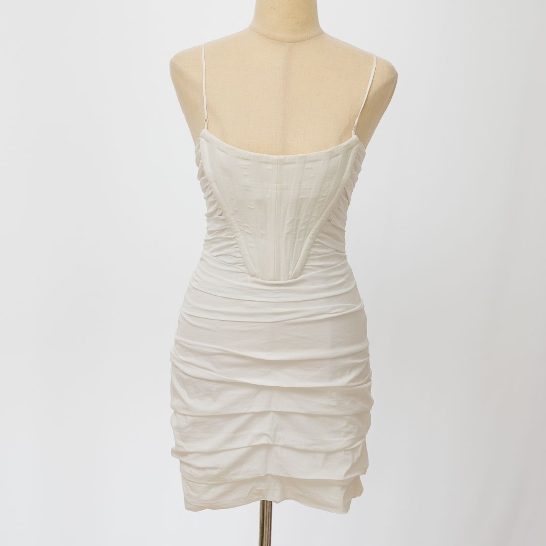 Alexander Wang White Ruched Corset Strappy Dress - BOPF | Business of Preloved Fashion Alexander Wang White Ruched Corset Strappy Dress - BOPF | Business of Preloved Fashion
