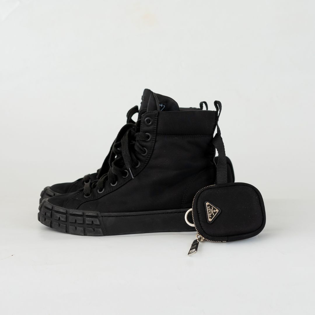 Prada Wheel High Top Sneakers in Re-Nylon Gabardine, 38