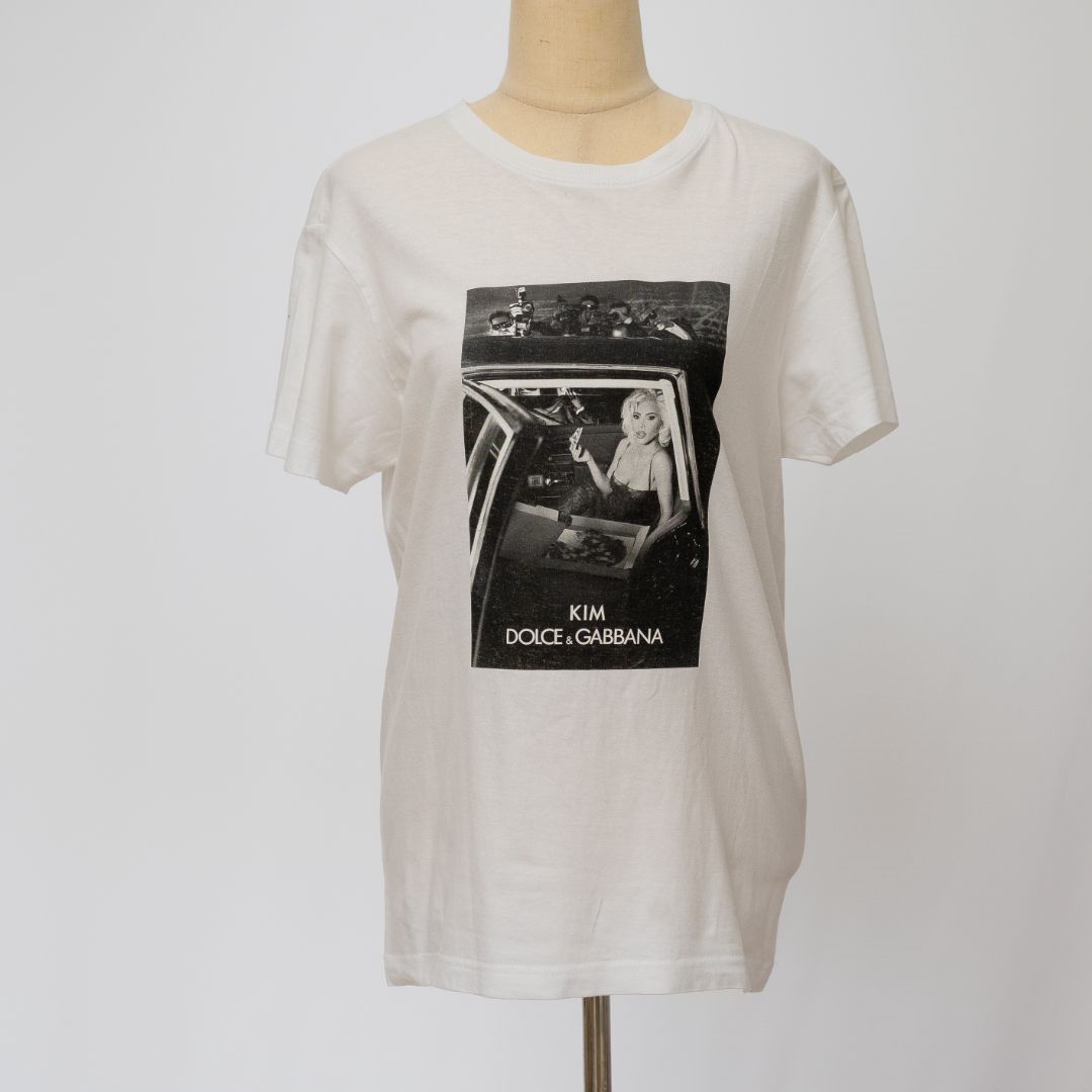 Dolce & Gabbana White "Ciao Kim" Pizza Print Cotton T-Shirt