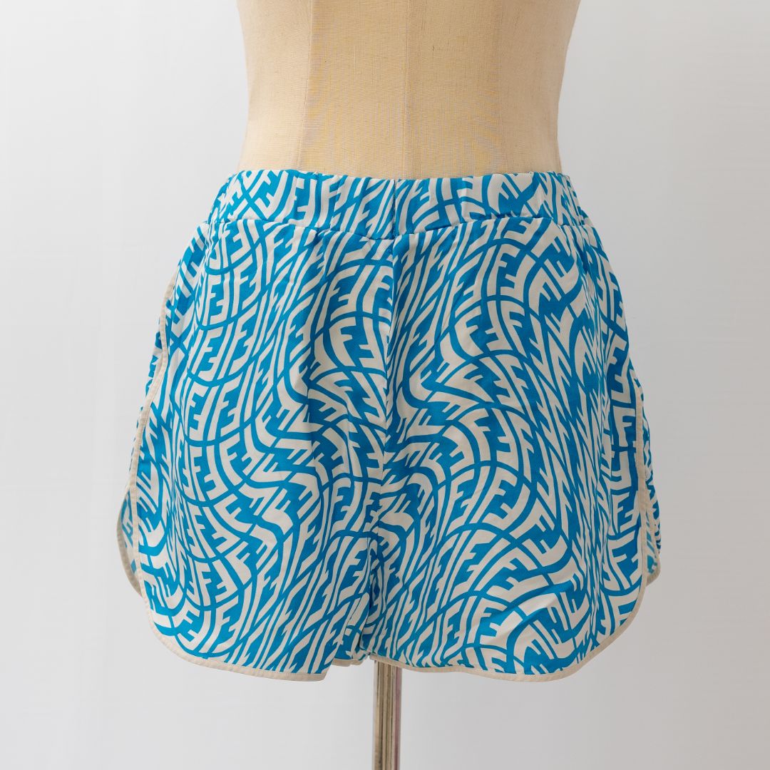 Fendi FF vertigo blue and white printed silk shorts
