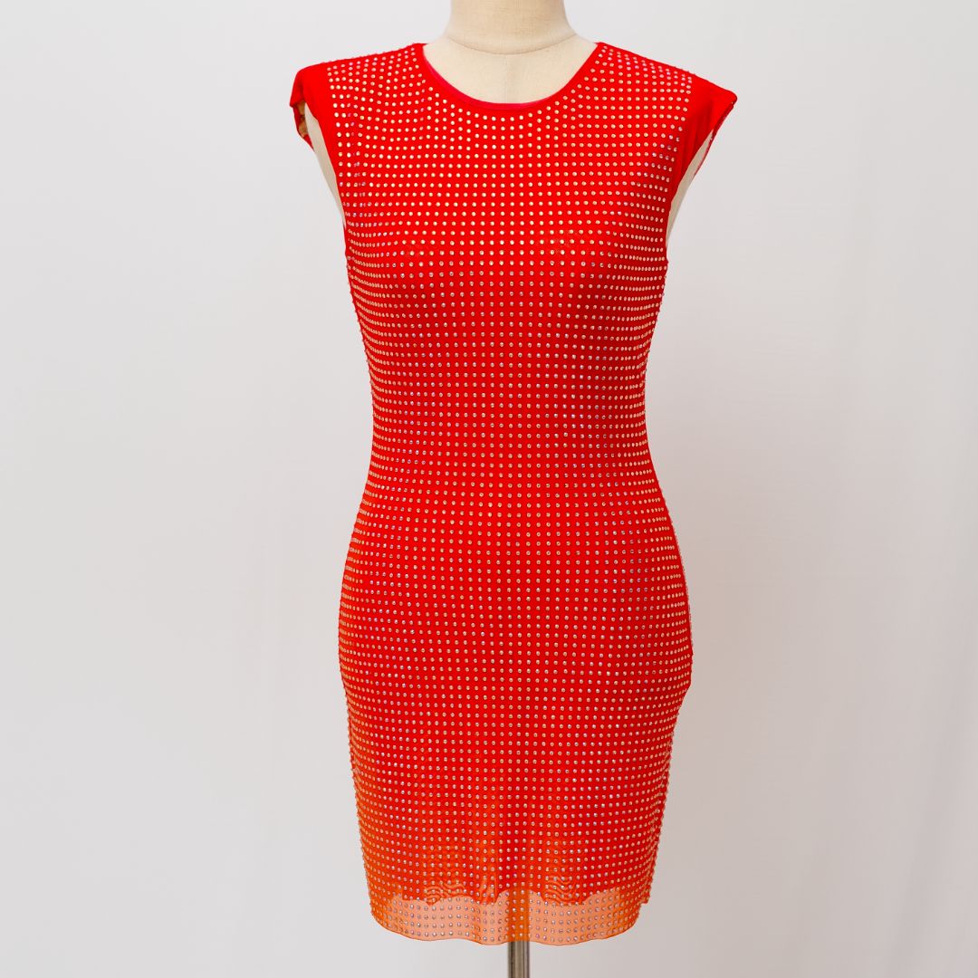 Self Portrait Hotfix Rhinestone-studded Mesh Minidress - BOPF | Business of  Preloved Fashion