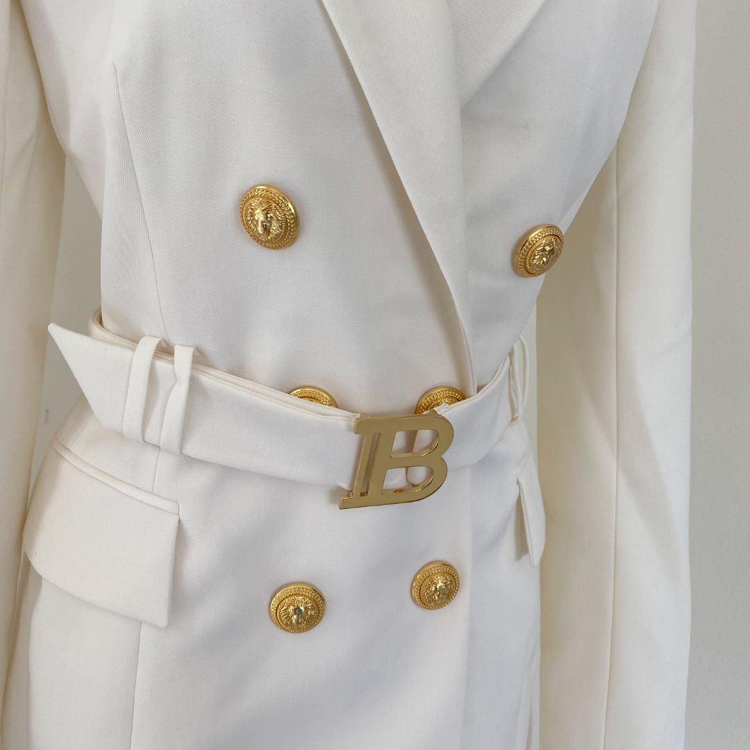 Balmain White B-logo blazer-style Mini dress, size 38 - BOPF | Business of Preloved Fashion Balmain White B-logo blazer-style Mini dress, size 38 - BOPF | Business of Preloved Fashion