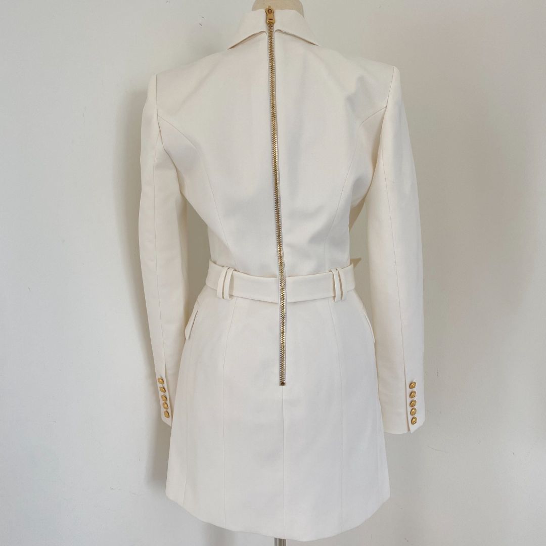 Balmain White B-logo blazer-style Mini dress, size 38