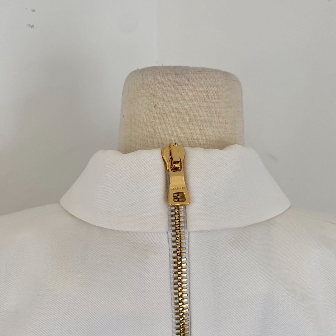 Balmain White B-logo blazer-style Mini dress, size 38