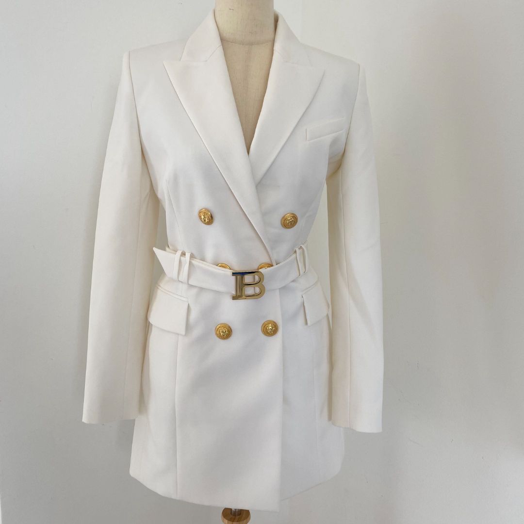 Balmain White B-logo blazer-style Mini dress, size 38 - BOPF | Business of Preloved Fashion Balmain White B-logo blazer-style Mini dress, size 38 - BOPF | Business of Preloved Fashion