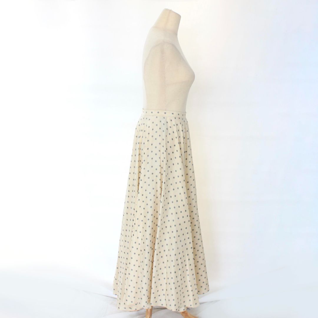 Christian Dior beige maxi flare silk skirt with polka dots