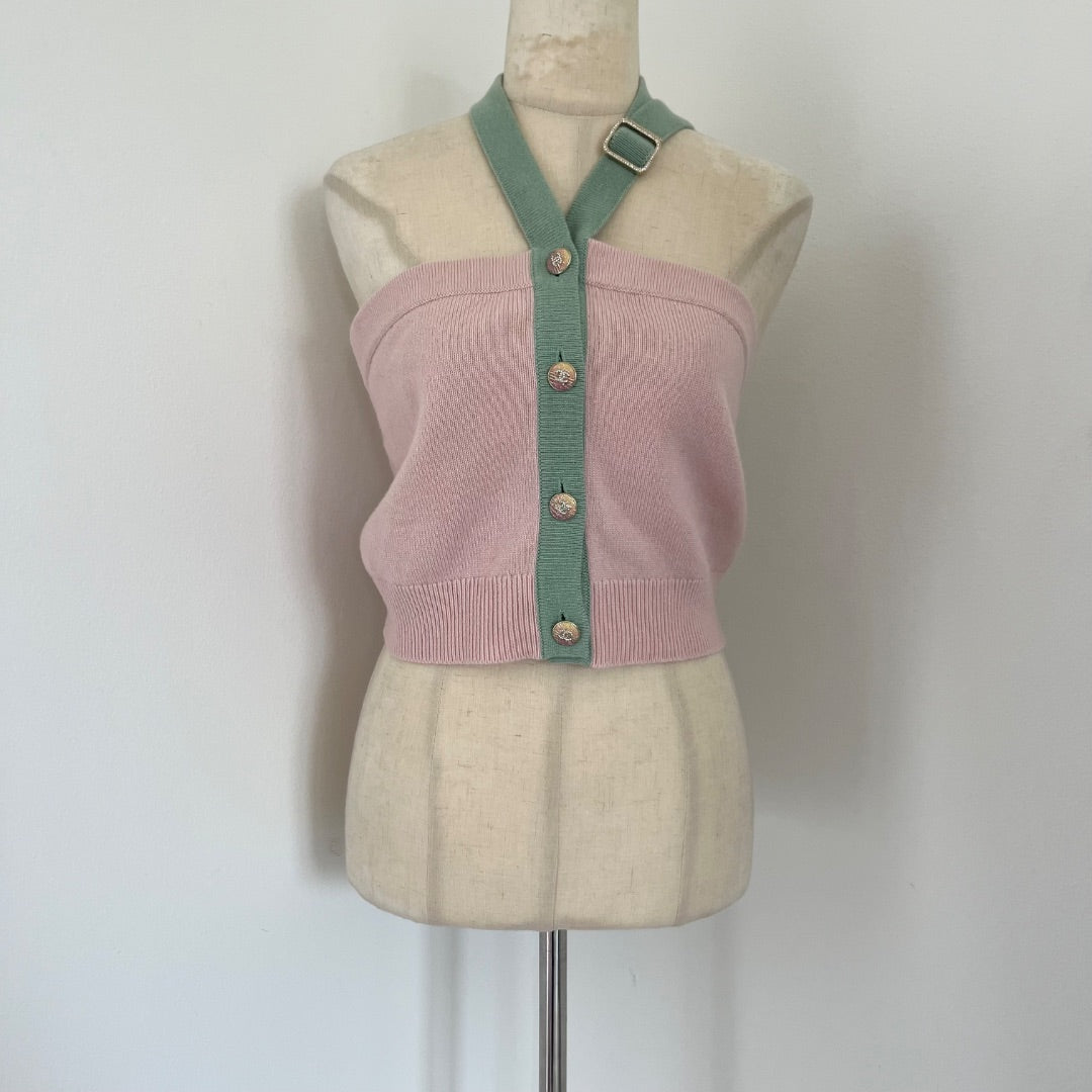 Chanel Pink/Green Cashmere Corset Top