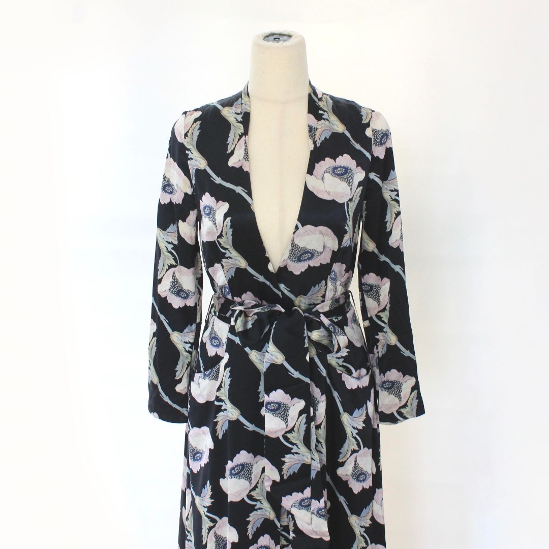 Merchant Archive floral printed long silk belted dress