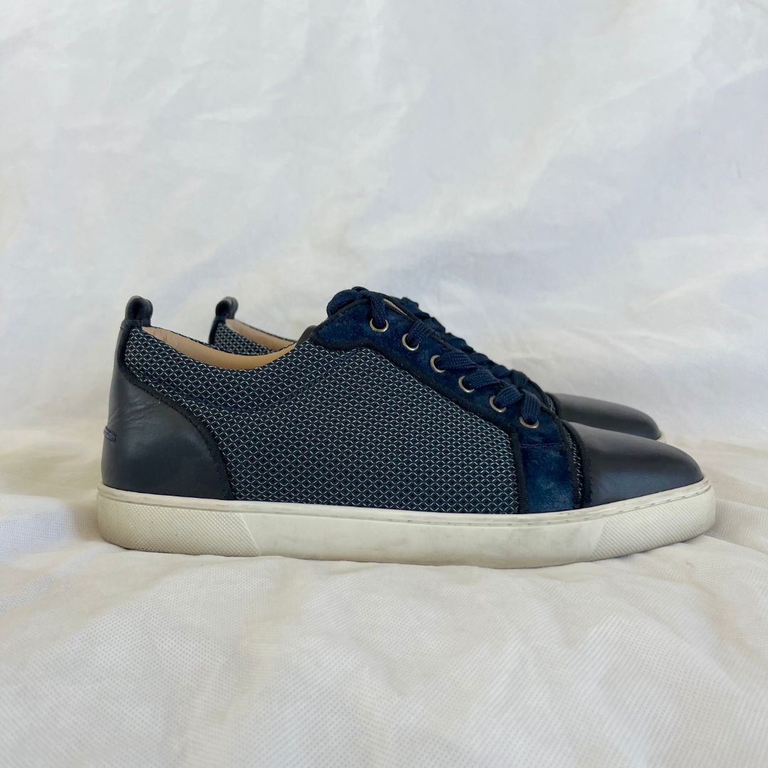 Christian Louboutin Rantulow Leather, Suede Canvas Navy Sneakers, 42.5
