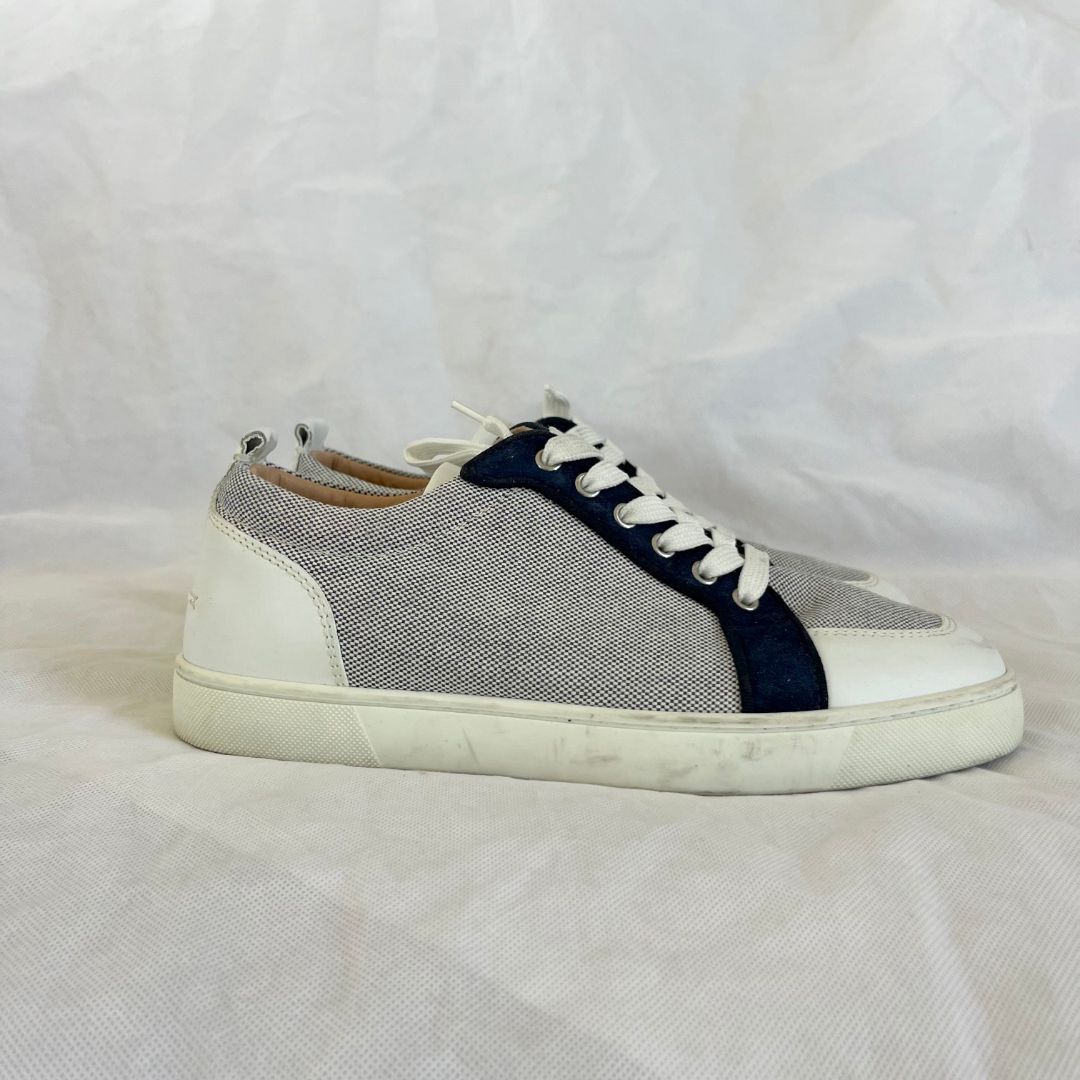 Christian Louboutin White/Grey Leather and Canvas  Rantulow Sneakers , 42