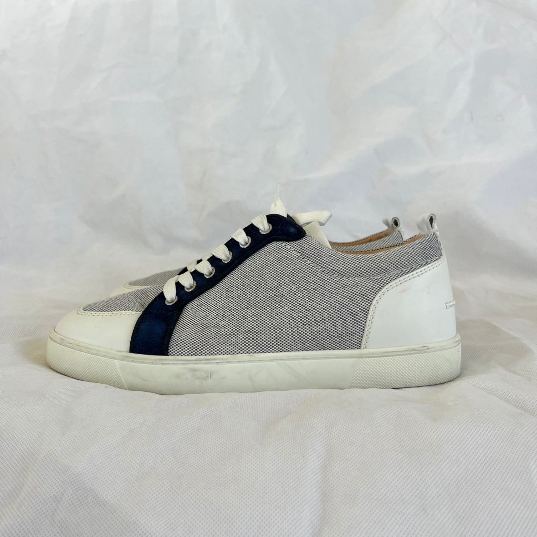 Christian Louboutin White/Grey Leather and Canvas  Rantulow Sneakers , 42