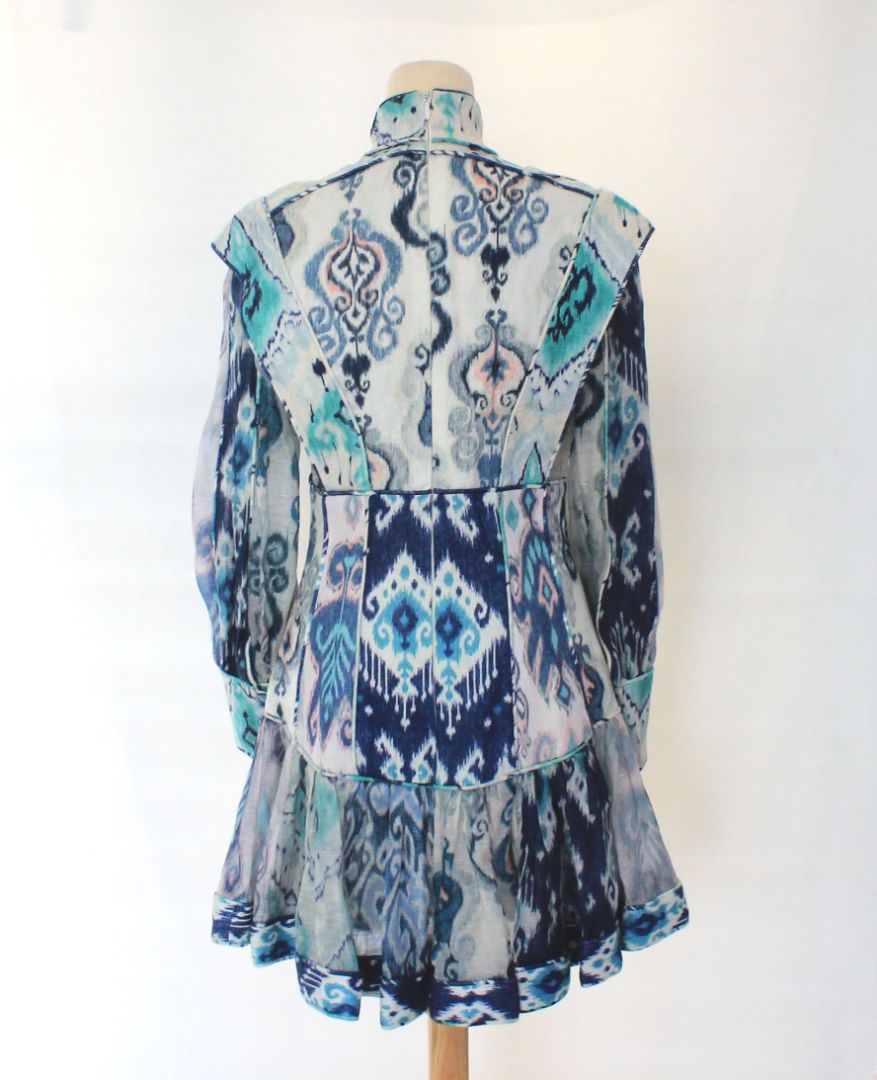 Zimmermann Glassy Long Sleeve Spliced Blue Mini Dress - BOPF | Business of  Preloved Fashion