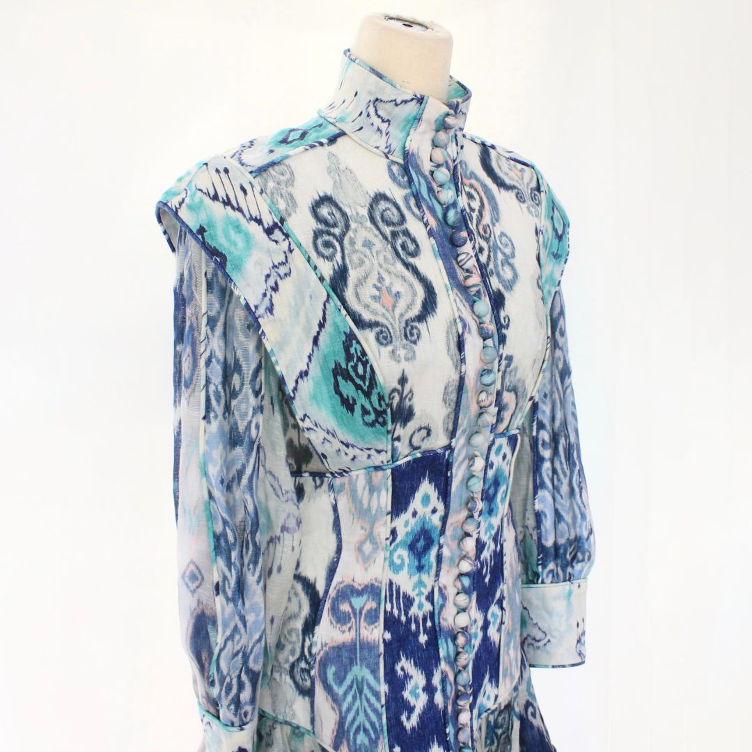 Zimmermann Glassy Long Sleeve Spliced Blue Mini Dress - BOPF | Business of Preloved Fashion Zimmermann Glassy Long Sleeve Spliced Blue Mini Dress - BOPF | Business of Preloved Fashion