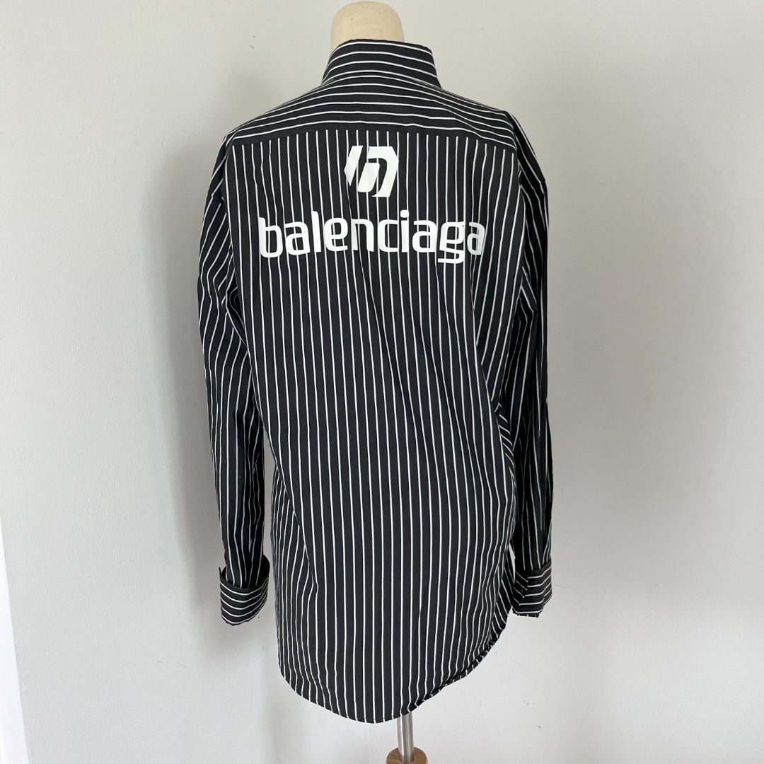 Balenciaga black and white striped shirt with logo on the back
