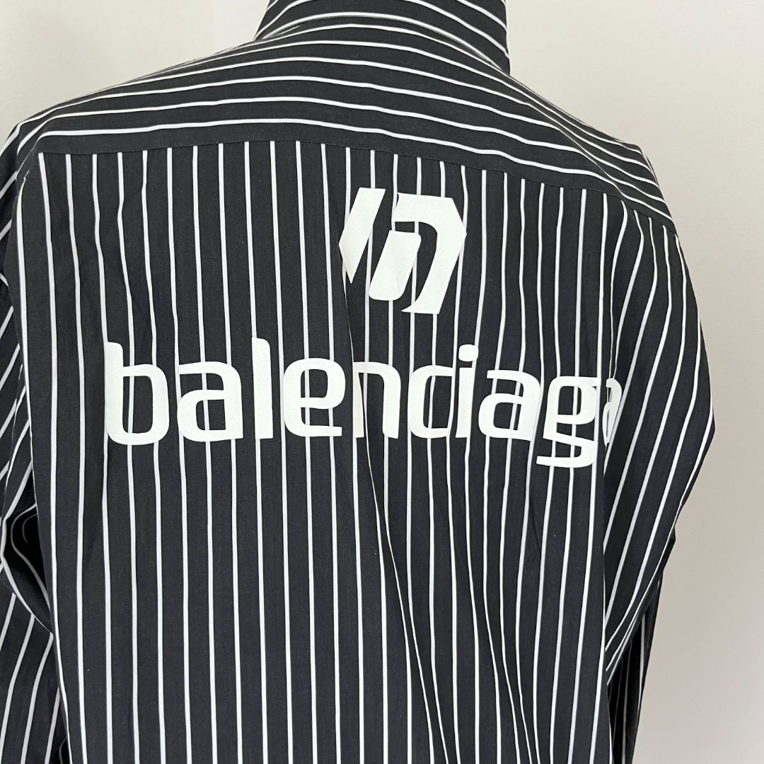 Balenciaga black and white striped shirt with logo on the back