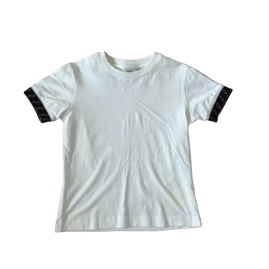 Fendi FF Logo Trim T-Shirt White Kids Size 6 Years