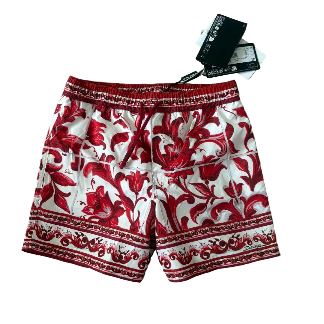 Dolce & Gabbana Majolica Print Swimshorts Red White Size 3 Years
