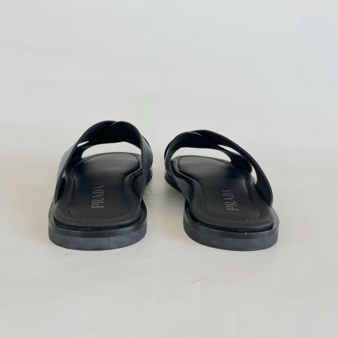 Prada Saffiano Cuir Leather Sandals, Mens 42.5