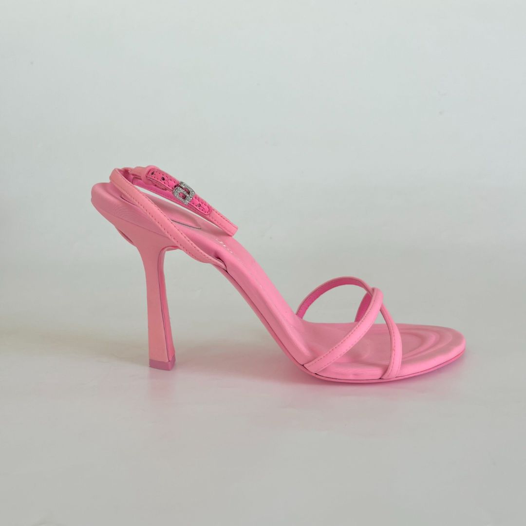 CHANEL Cord Lambskin Quilted Logo Sandals 38 Pink 975908