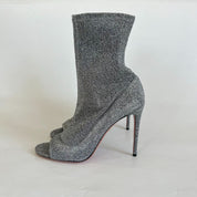 Aquazzura Silver Lurex Fabric Eclair Peep Toe Ankle Boots Size 41