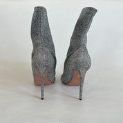 Aquazzura Silver Lurex Fabric Eclair Peep Toe Ankle Boots Size 41