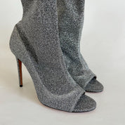 Aquazzura Silver Lurex Fabric Eclair Peep Toe Ankle Boots Size 41