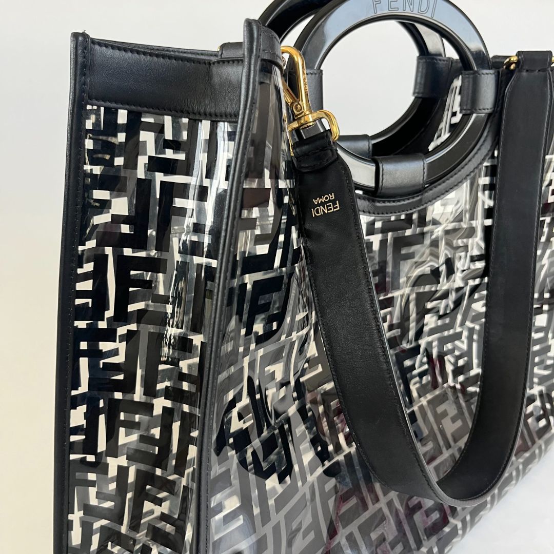 Fendi Black/Clear FF PVC and Leather Large Tote with strap