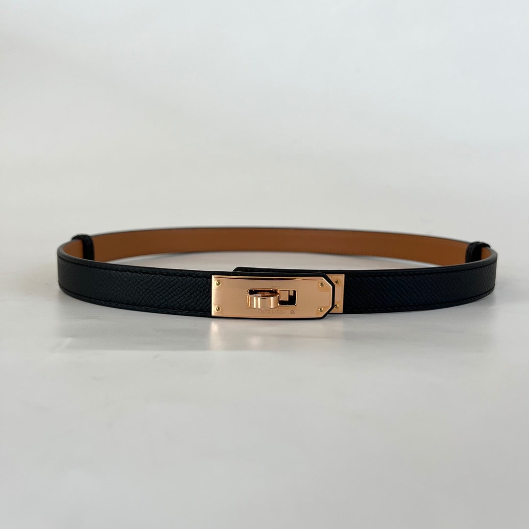 Hermès Kelly 18 belt black with rose gold hardware
