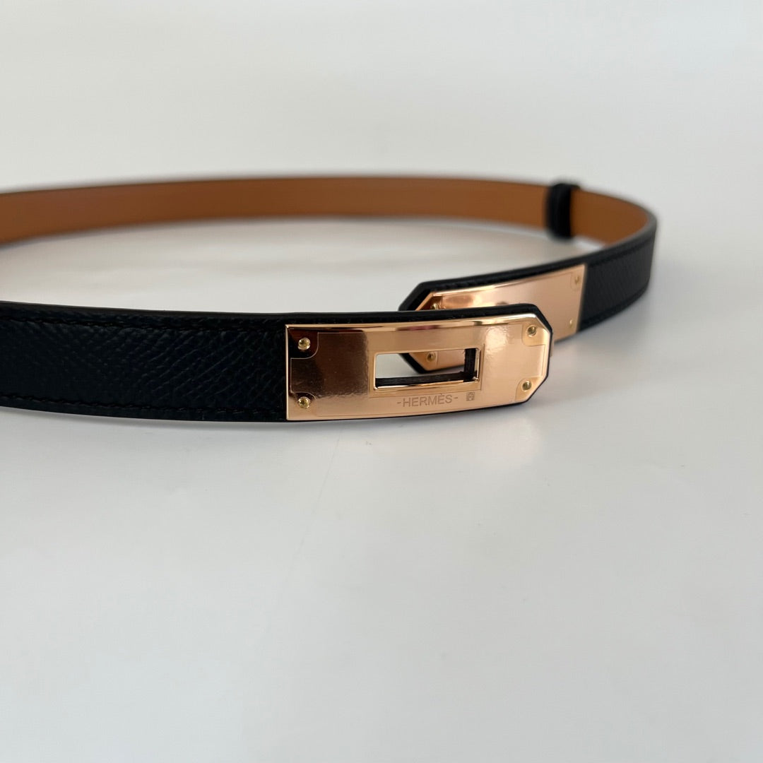 Hermès Kelly 18 belt black with rose gold hardware