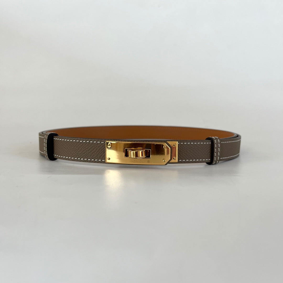 Hermès Kelly 18 belt etoupe with gold hardware