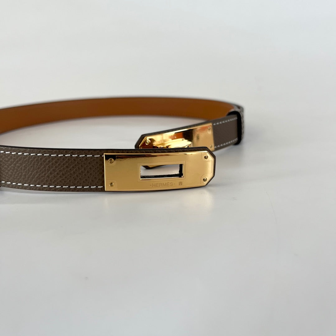 Hermès Kelly 18 belt etoupe with gold hardware