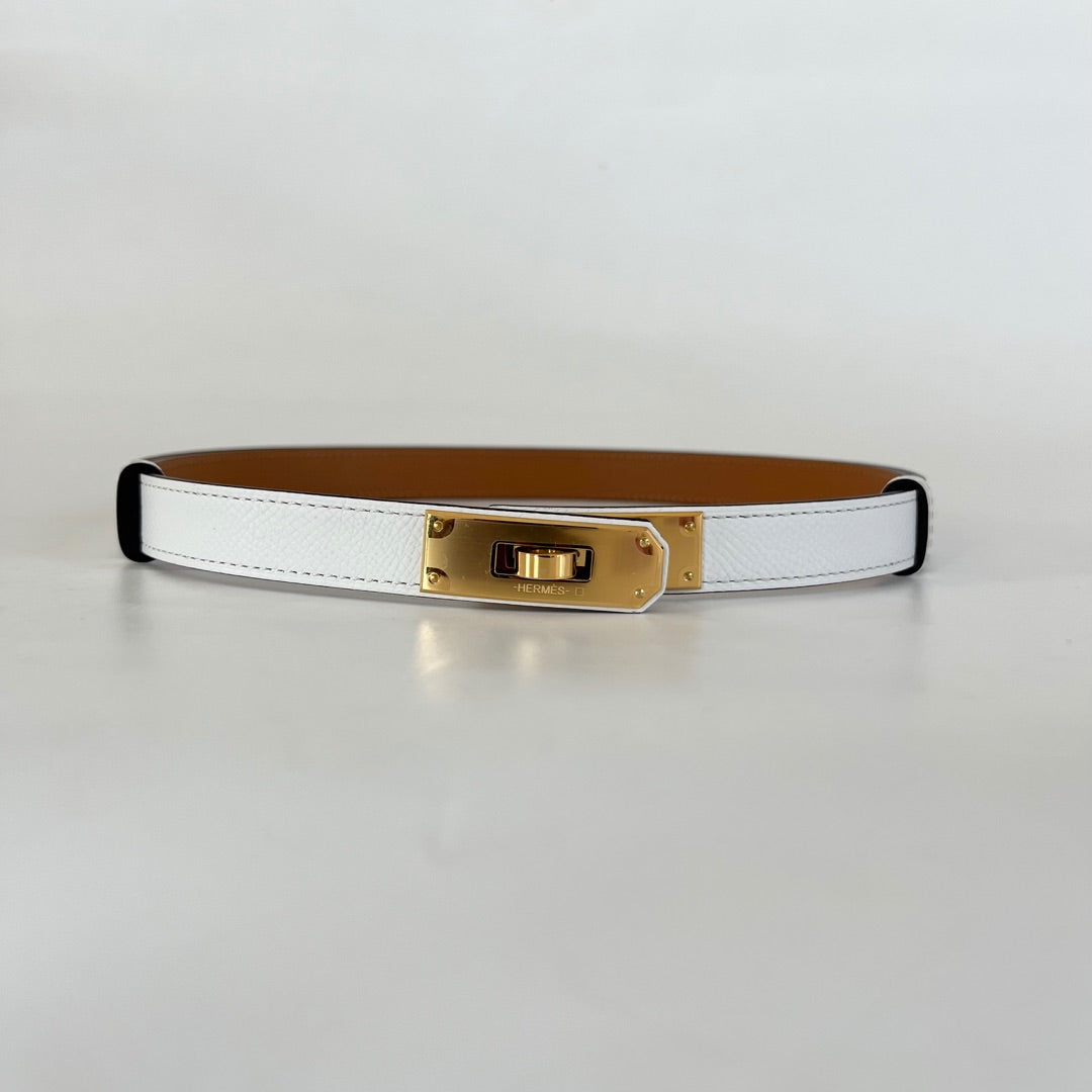 Hermès Kelly 18 belt white epsom with gold hardware