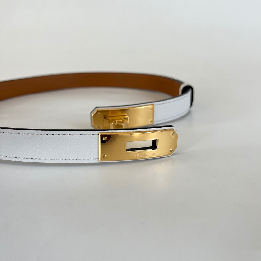 Hermès Kelly 18 belt white epsom with gold hardware
