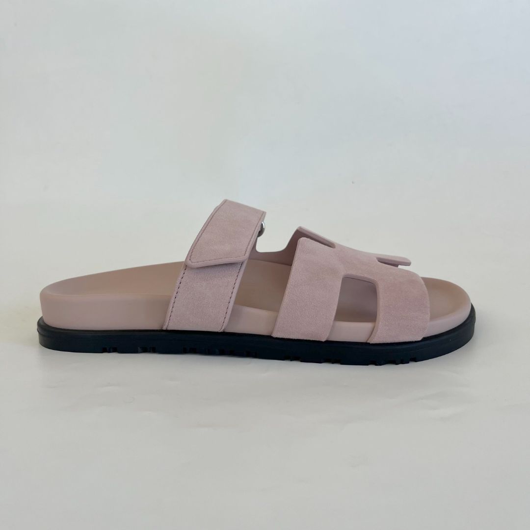 Hermès Chypre suede rose porcelain sandals, 37