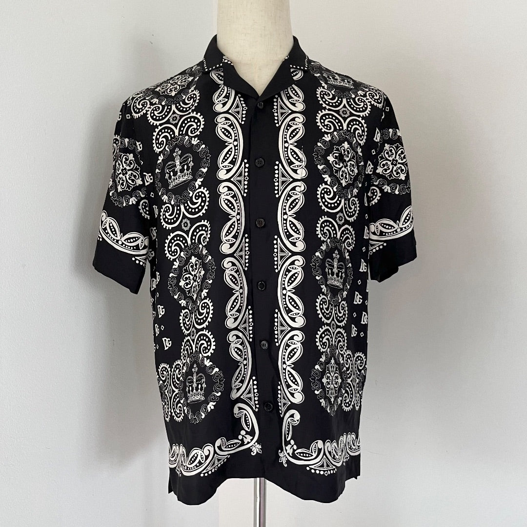 Dolce & Gabbana Men's Black Hawaii Shirt In Bandana Print