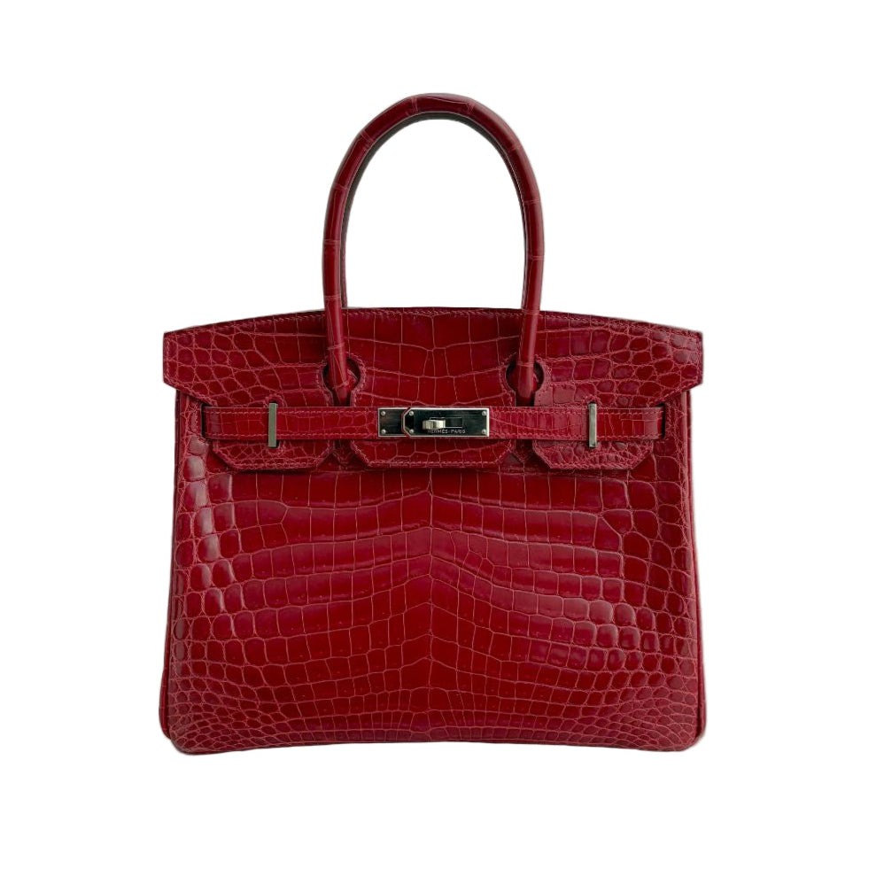 Hermès Rouge Garance Porosus Crocodile Palladium Hardware Birkin 30 Bag with palladium hardware
