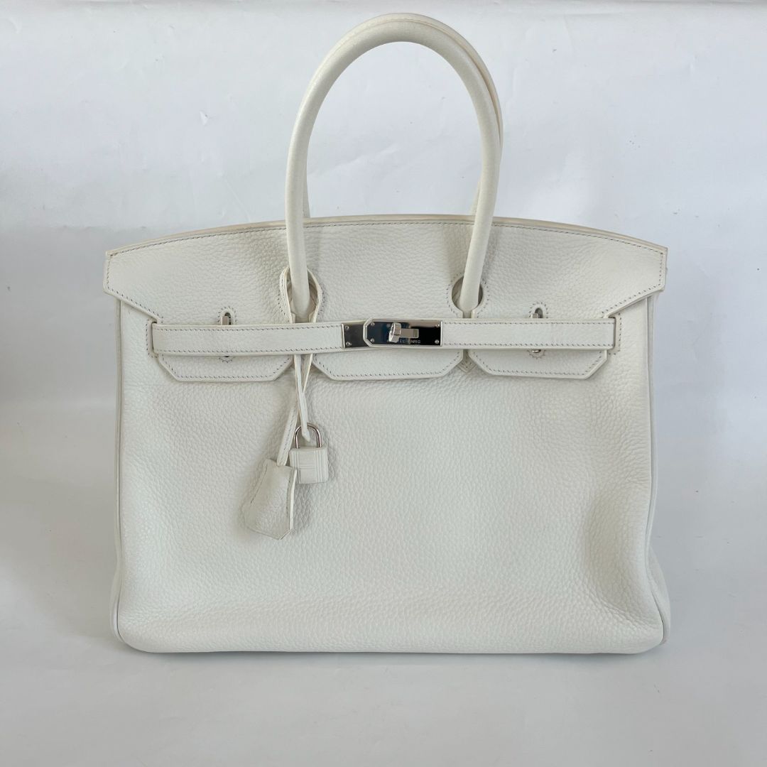 Hermès white Togo leather firkin 35 bag