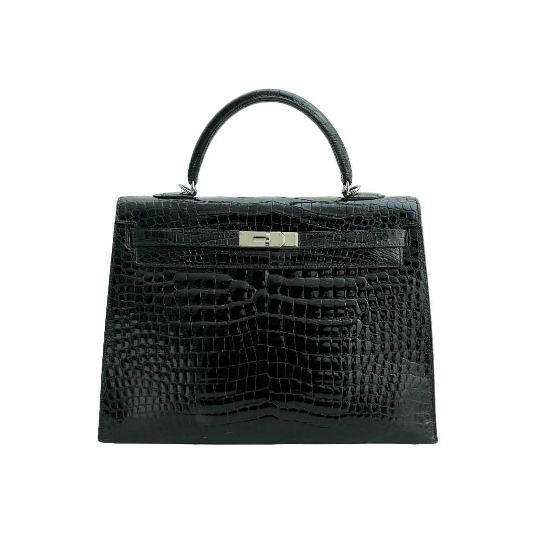 Hermès Noir Shiny Porosus Crocodile Sellier Kelly 35 Bag