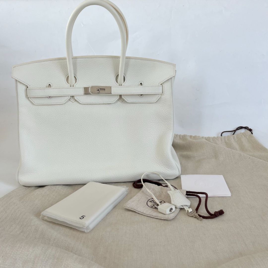 Hermès white Togo leather firkin 35 bag