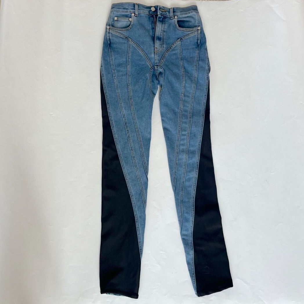 Mugler Logo-Patch Twist-Panelled Jeans