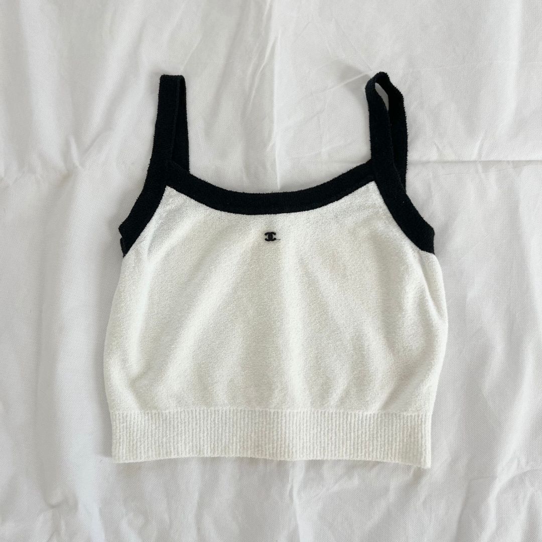 Chanel White and Black 23P Terry Cloth Tank Top