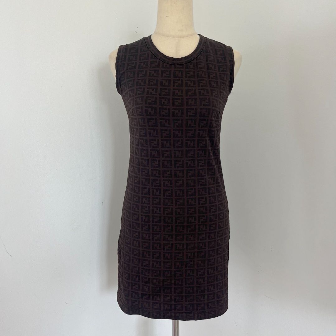 Fendi brown FF sleeveless vintage dress - BOPF | Business of Preloved Fashion Fendi brown FF sleeveless vintage dress - BOPF | Business of Preloved Fashion