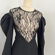 Saint Laurent Black Long Sleeve Lace Wool Dress