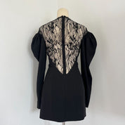 Saint Laurent Black Long Sleeve Lace Wool Dress