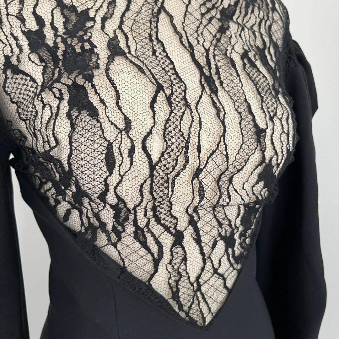 Saint Laurent Black Long Sleeve Lace Wool Dress